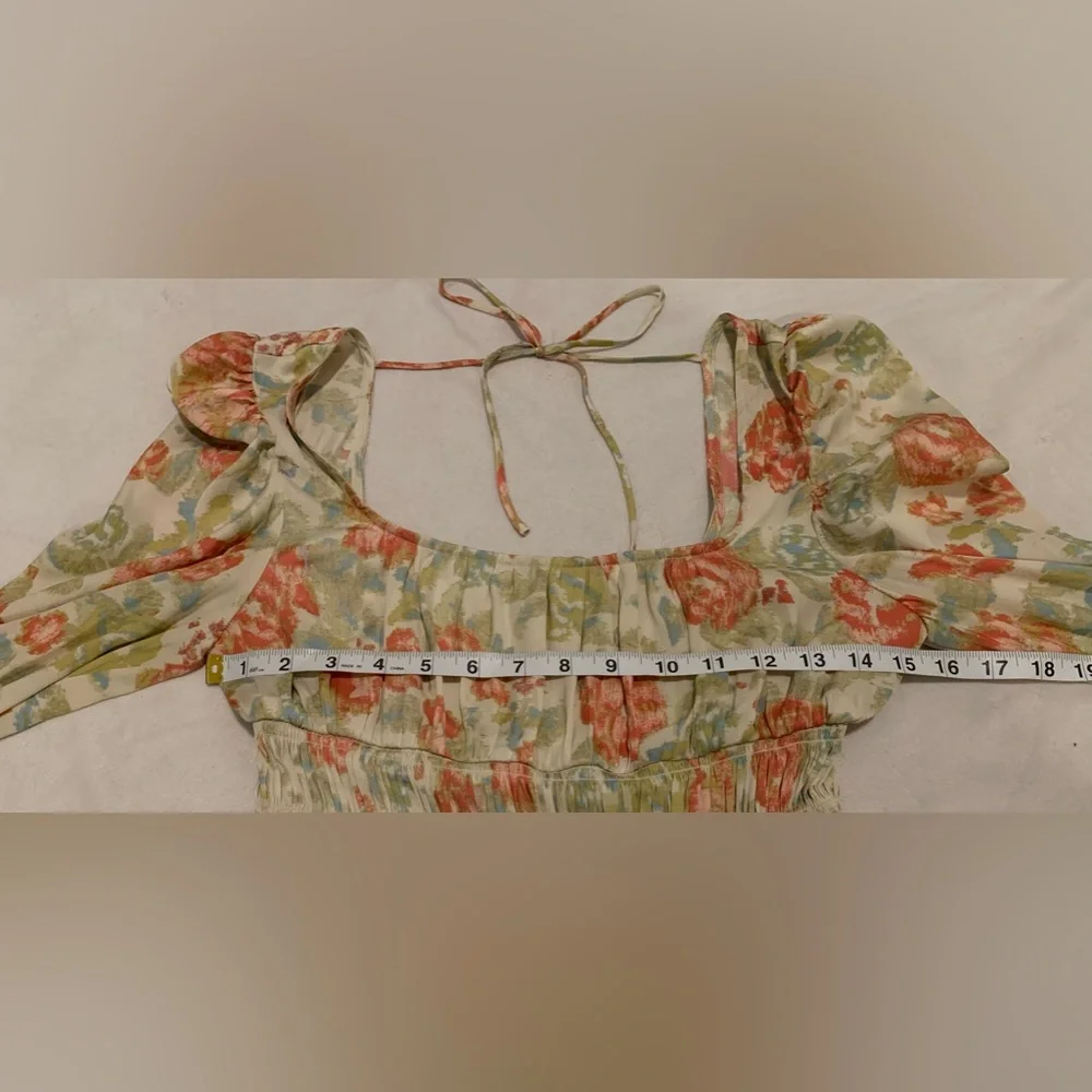 Free People Intimately Smock It To You Bodysuit size Medium Floral Ivory Smocked - Picture 9 of 15